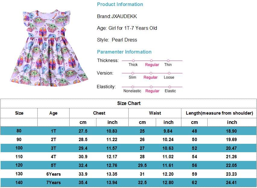 JXAUDEKK Baby Girls Summer Dress Yoda Baby Boutique Clothing Flutter Sleeve Cartoon Dress (4T, A)