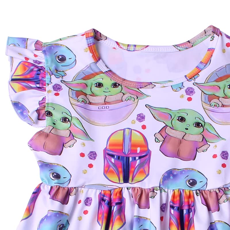 JXAUDEKK Baby Girls Summer Dress Yoda Baby Boutique Clothing Flutter Sleeve Cartoon Dress (4T, A)