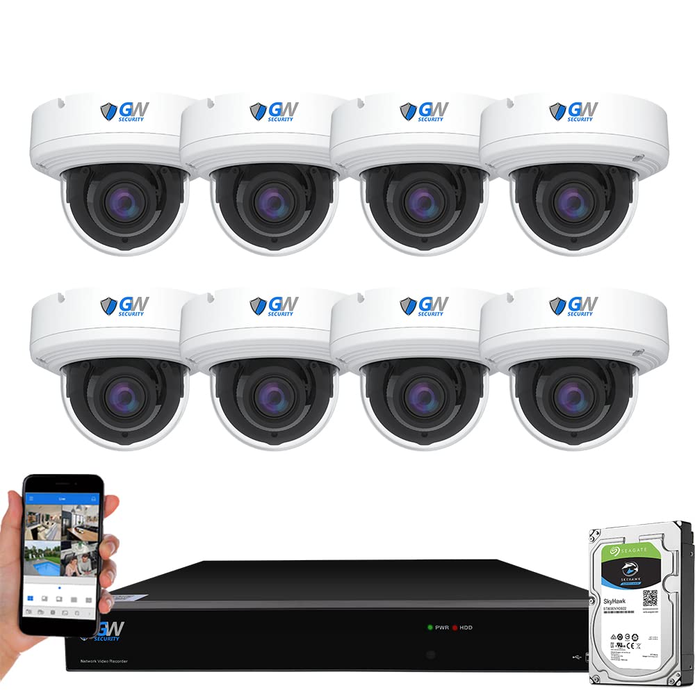 GW 4K (3840x2160 @30fps Real-time) 16 Channel Security Camera System with 8 8MP AI Facial Recognition/Human/Vehicle Detection 5X Optical Motorized Zoom PoE IP Dome Cameras