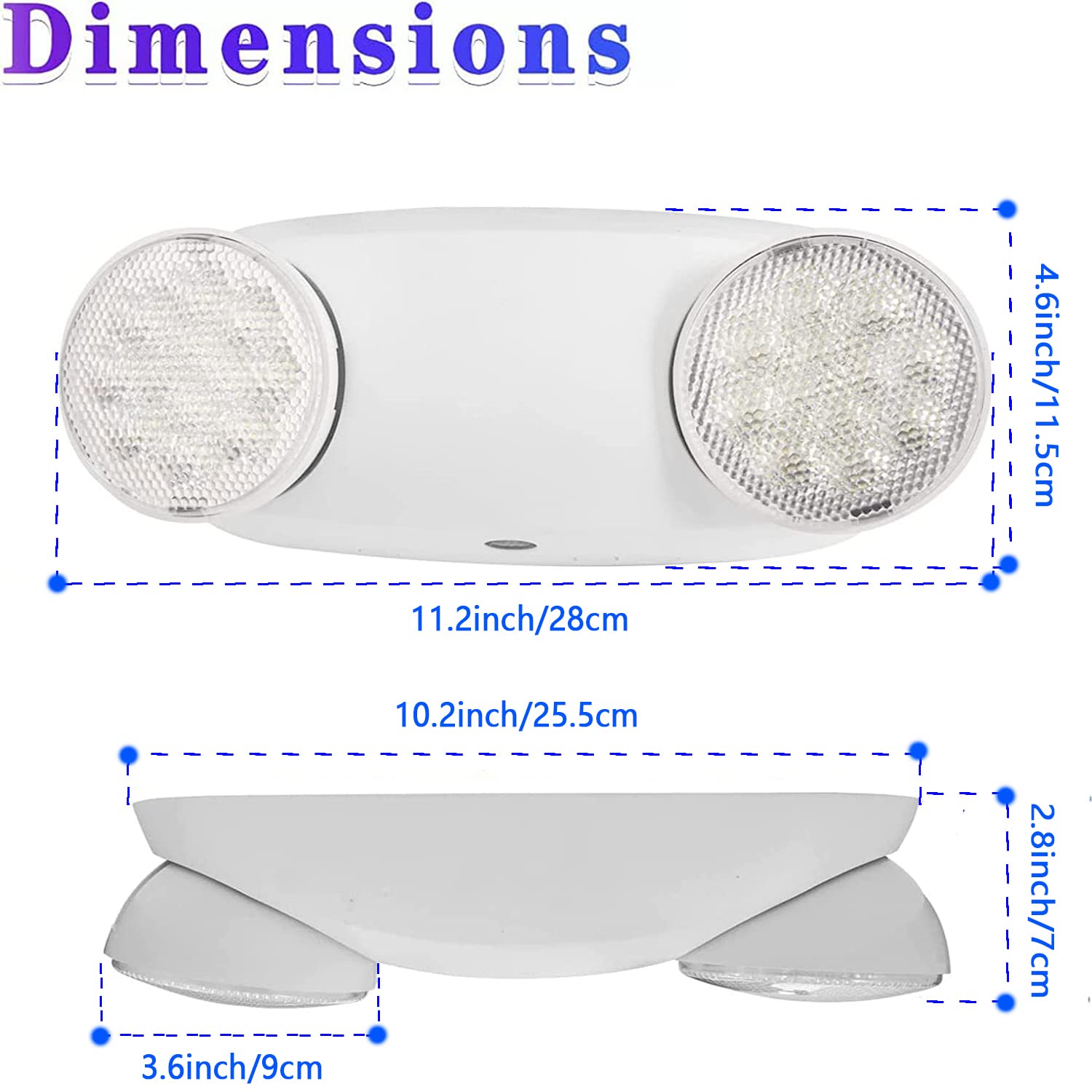 LED Emergency Light with Battery Backup, Two Adjustable Heads Commercial Emergency Light, US Standard 120-277V (UL 94V-0), Domestic Power Outage Emergency Light, Rechargeable Bulb (6-Pack)