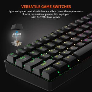 MEETION RGB Backlit Mini 61 Keys Wired 60% Mini Blue Switch Mechanical Keyboard Black MT-MK005