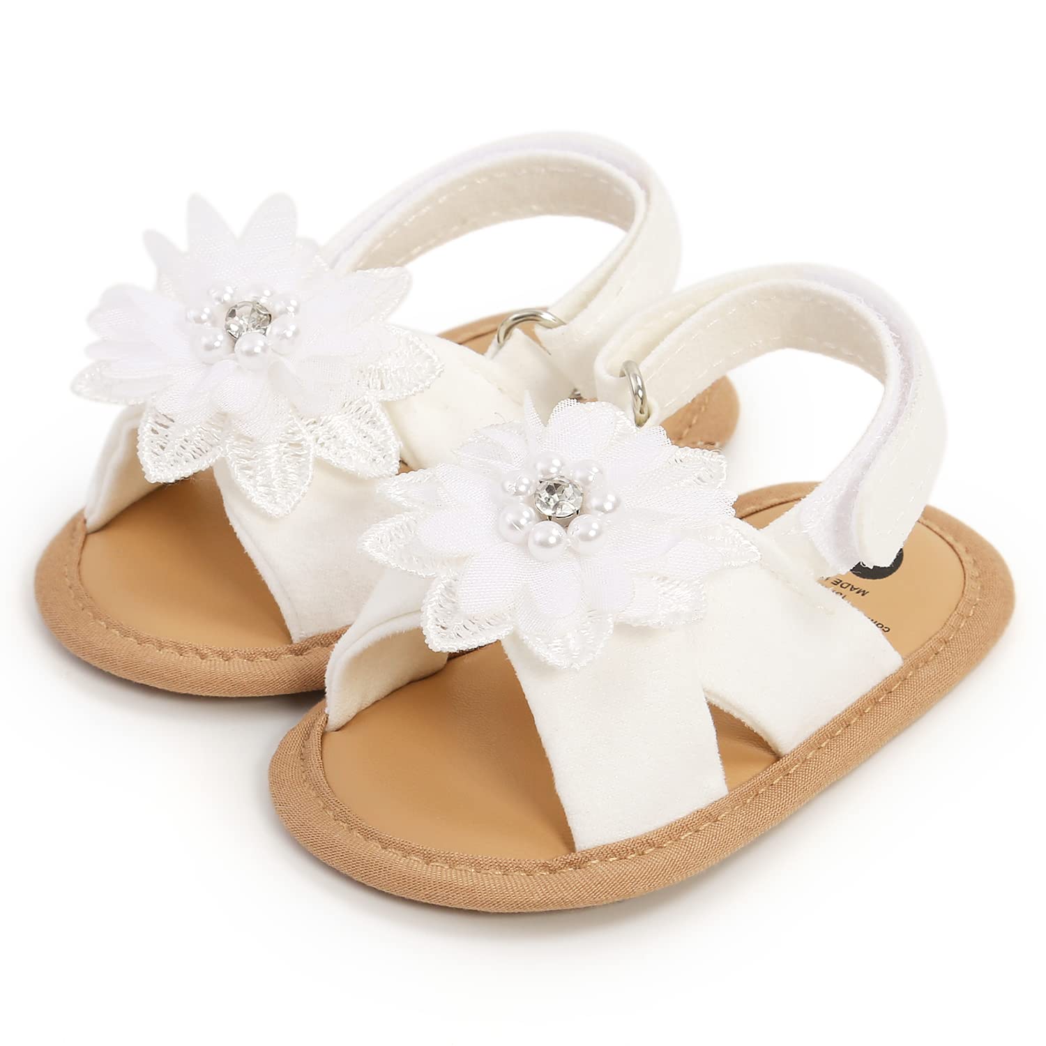 GDSDYM Infant Baby Girls Summer Sandals with Flowers Soft Sole Newborn Princess First Walker Crib Wedding Dress Shoes