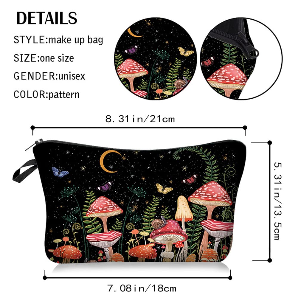 Evergoo 2 Pack Soft Makeup Bag for Purse, 3D Allover Printed Makeup Pouch with Zipper Cute Storage Washing Bag Small Pouch Gift for Women-Mushroom