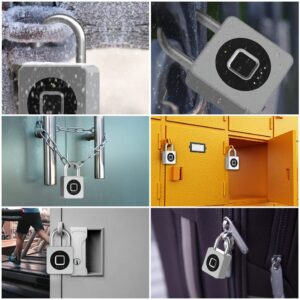 eLinkSmart Gym Locker Padlock - Fingerprint Mobile APP Unlock Remote Unlock: Waterproof Keyless Biometric Padlock for Gym Locker Field Box Footlocker Tool Box Gun Case Type-C Silver