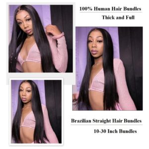 QIYING 10A Straight Bundles Human Hair 18 20 22 Inch Brazilian Straight Hair Bundles 100% Unprocessed Virgin Straight Human Hair Weave 3 Bundles Deals 1B Black