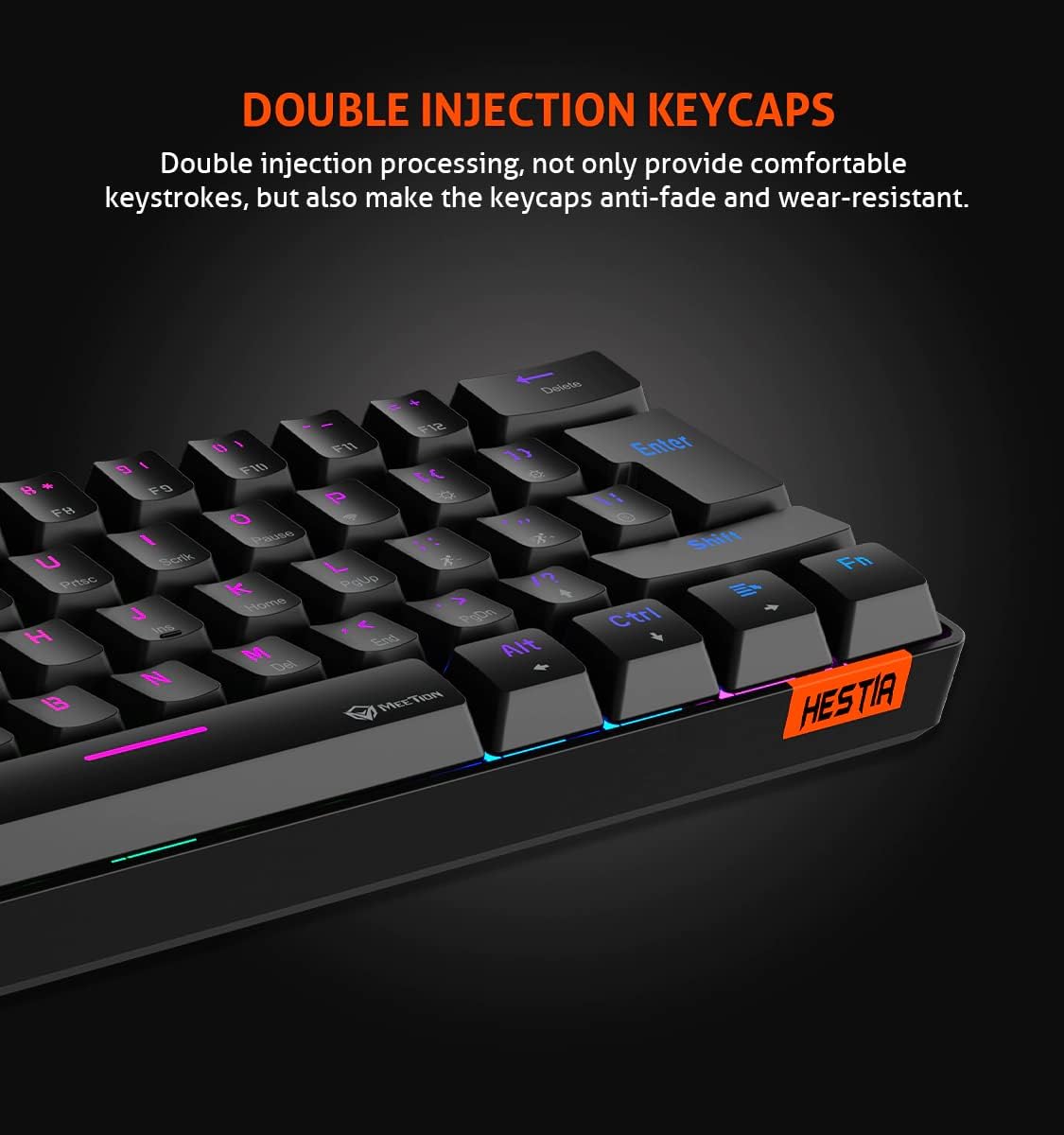 MEETION RGB Backlit Mini 61 Keys Wired 60% Mini Blue Switch Mechanical Keyboard Black MT-MK005