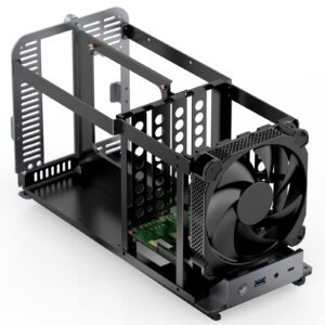 JONSBO N1 Mini-ITX NAS Chassis, ITX Computer Case, 5+1 Disk Bays NAS Mini Aluminum with Steel Plate Case, Built-in 14cm Fan, Only SFX Power Bite, Support H 70mm CPU Cooler