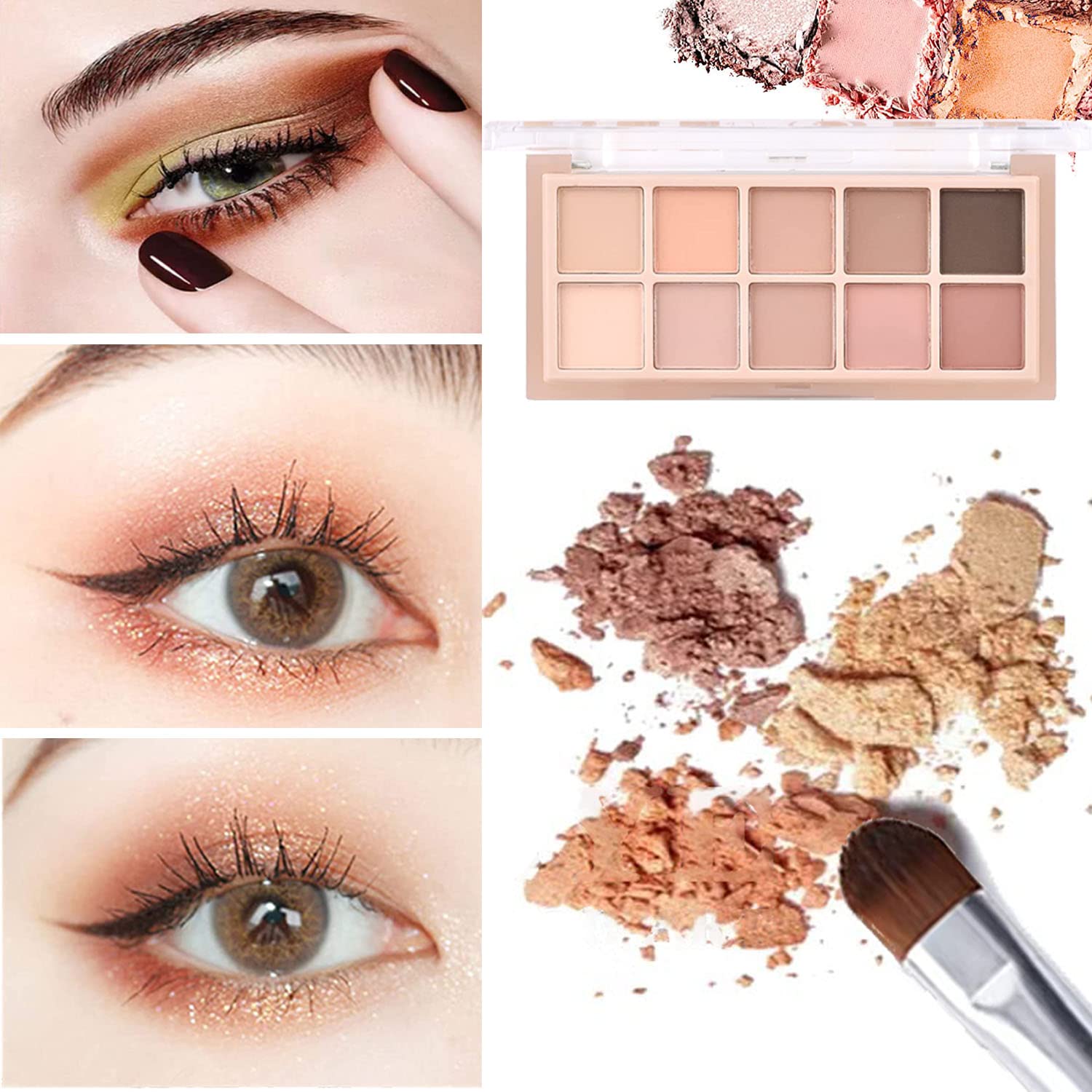 Sulily 10 Colors Eyeshadow Palette Matte Naked Eye Shadow Makeup,High Pigmented, Naturing-Looking, Ultra-Blendable,Long Lasting High Pigment Nude Eyeshadow with 3 Eyeshadow Brush(Milk Tea)