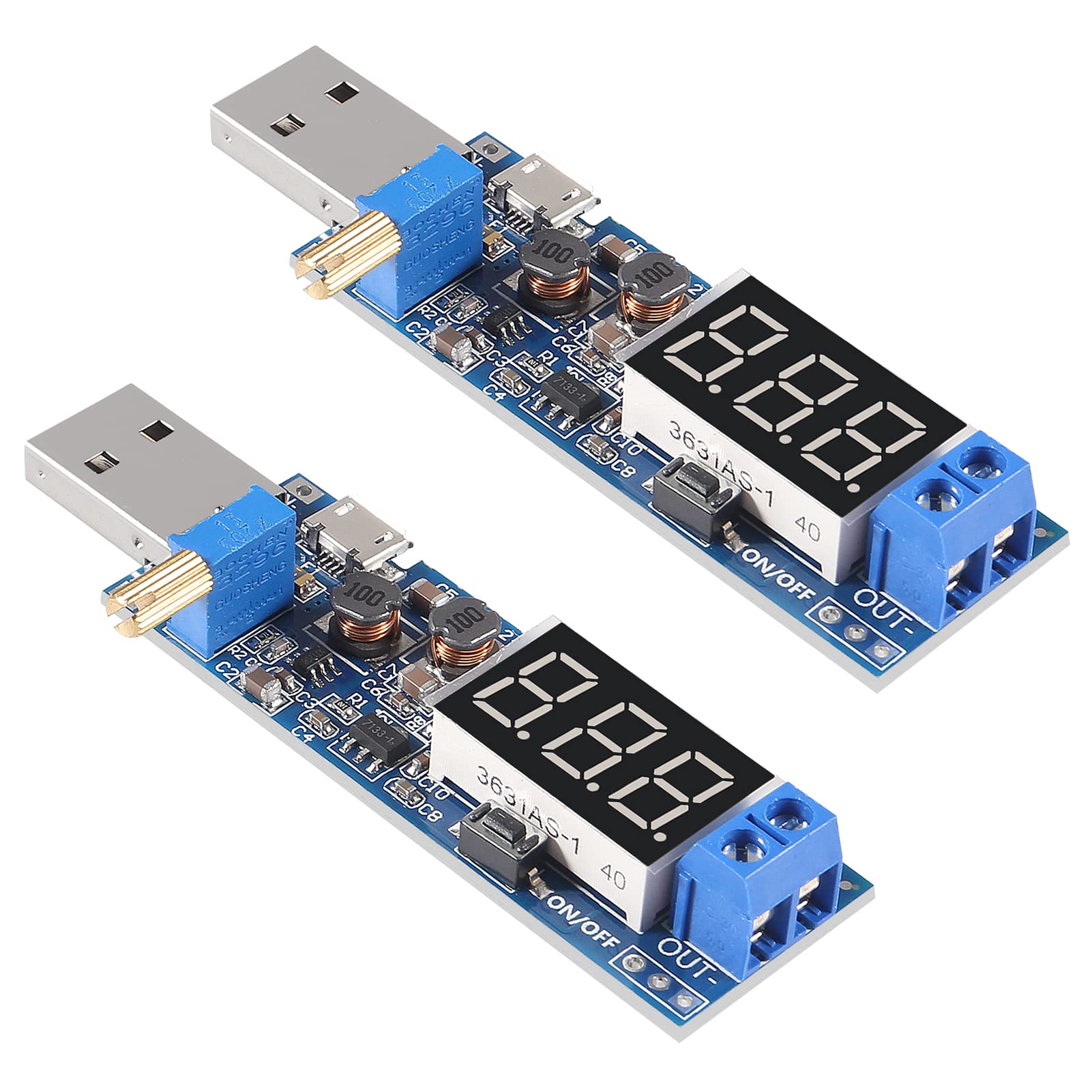 2PCS USB Step UP/Down Power Supply Module, Adjustable DC-DC 5V to 3.5V / 12V Boost Buck Converter Out DC 1.2V-24V