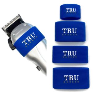 tru barber clipper bands 4 pcs clipper sleeve for barbers, clipper sleeve for barber tools, non slip, heat resistant (blue)