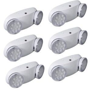 led emergency light with battery backup, two adjustable heads commercial emergency light, us standard 120-277v (ul 94v-0), domestic power outage emergency light, rechargeable bulb (6-pack)