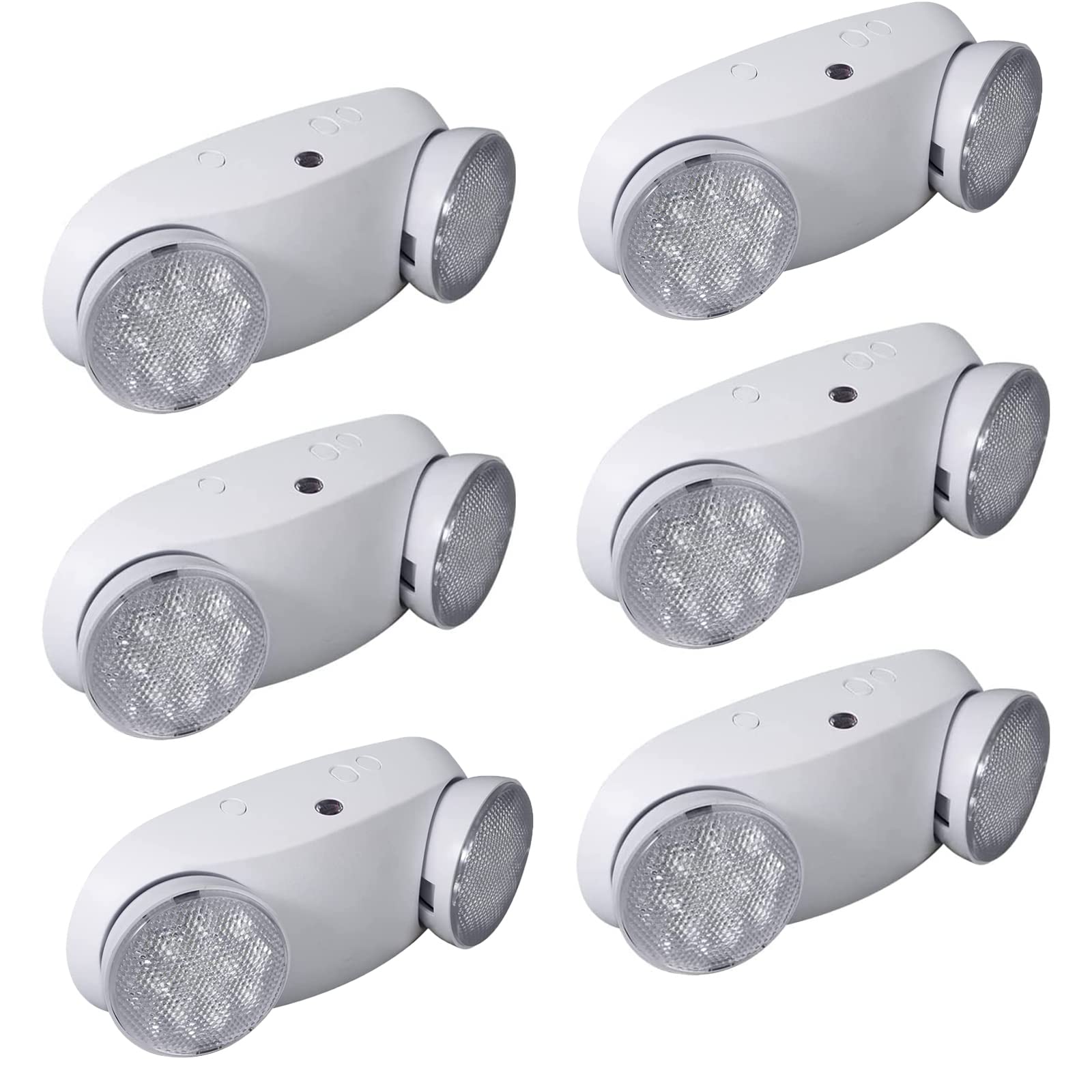 LED Emergency Light with Battery Backup, Two Adjustable Heads Commercial Emergency Light, US Standard 120-277V (UL 94V-0), Domestic Power Outage Emergency Light, Rechargeable Bulb (6-Pack)