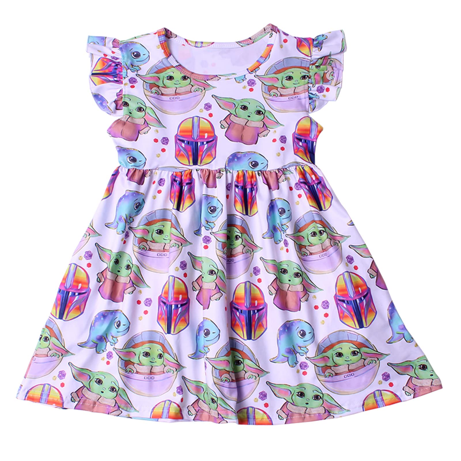 JXAUDEKK Baby Girls Summer Dress Yoda Baby Boutique Clothing Flutter Sleeve Cartoon Dress (4T, A)