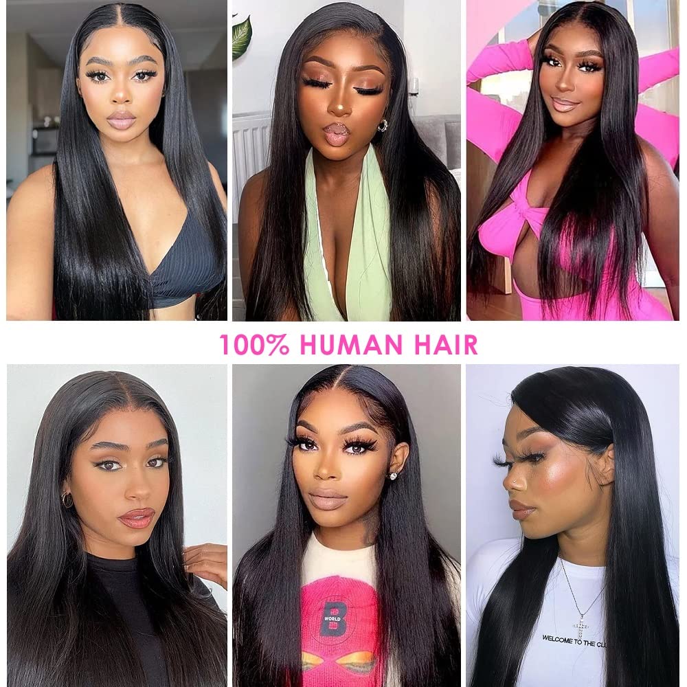 QIYING 10A Straight Bundles Human Hair 18 20 22 Inch Brazilian Straight Hair Bundles 100% Unprocessed Virgin Straight Human Hair Weave 3 Bundles Deals 1B Black