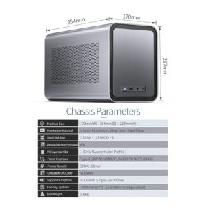 JONSBO N1 Mini-ITX NAS Chassis, ITX Computer Case, 5+1 Disk Bays NAS Mini Aluminum with Steel Plate Case, Built-in 14cm Fan, Only SFX Power Bite, Support H 70mm CPU Cooler