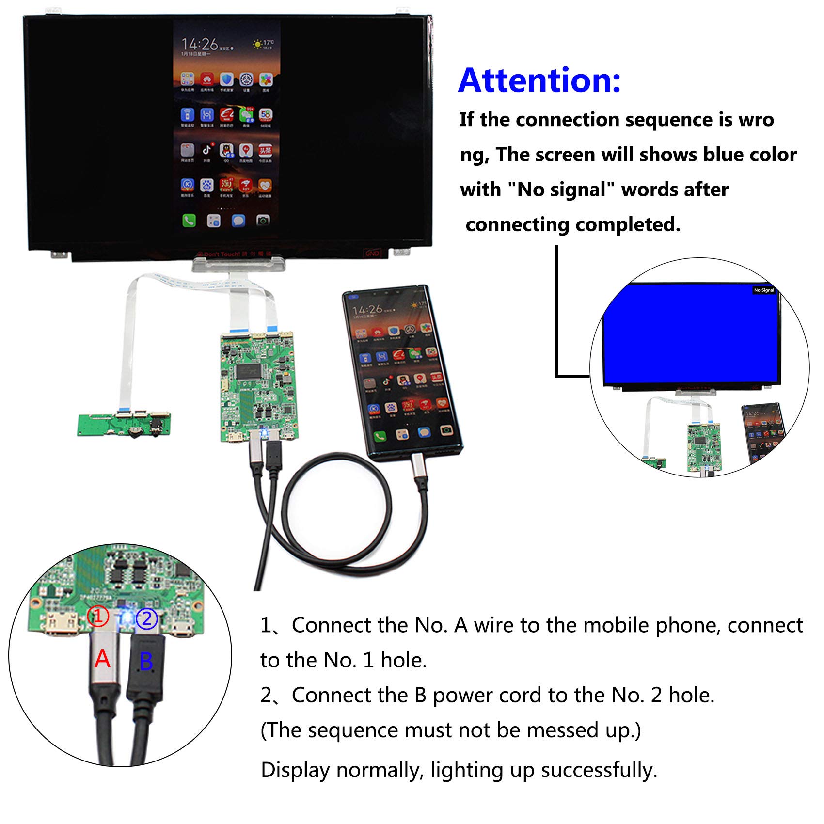 FanyiTek USB C Type C HDMI Controller Board 40 pin for 15.6" 1920x1080 NV156FHM-T10 B156HAK03.0 B156HAK02.0 EDP IPS LCD Screen