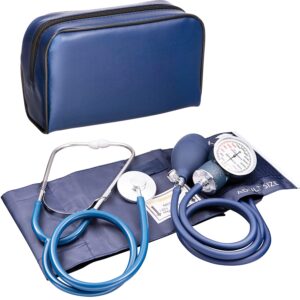 novamedic adult size blue manual blood pressure machine and stethoscope kit, bp monitor with adjustable upper arm cuff for monitoring high blood pressure, includes carrying case