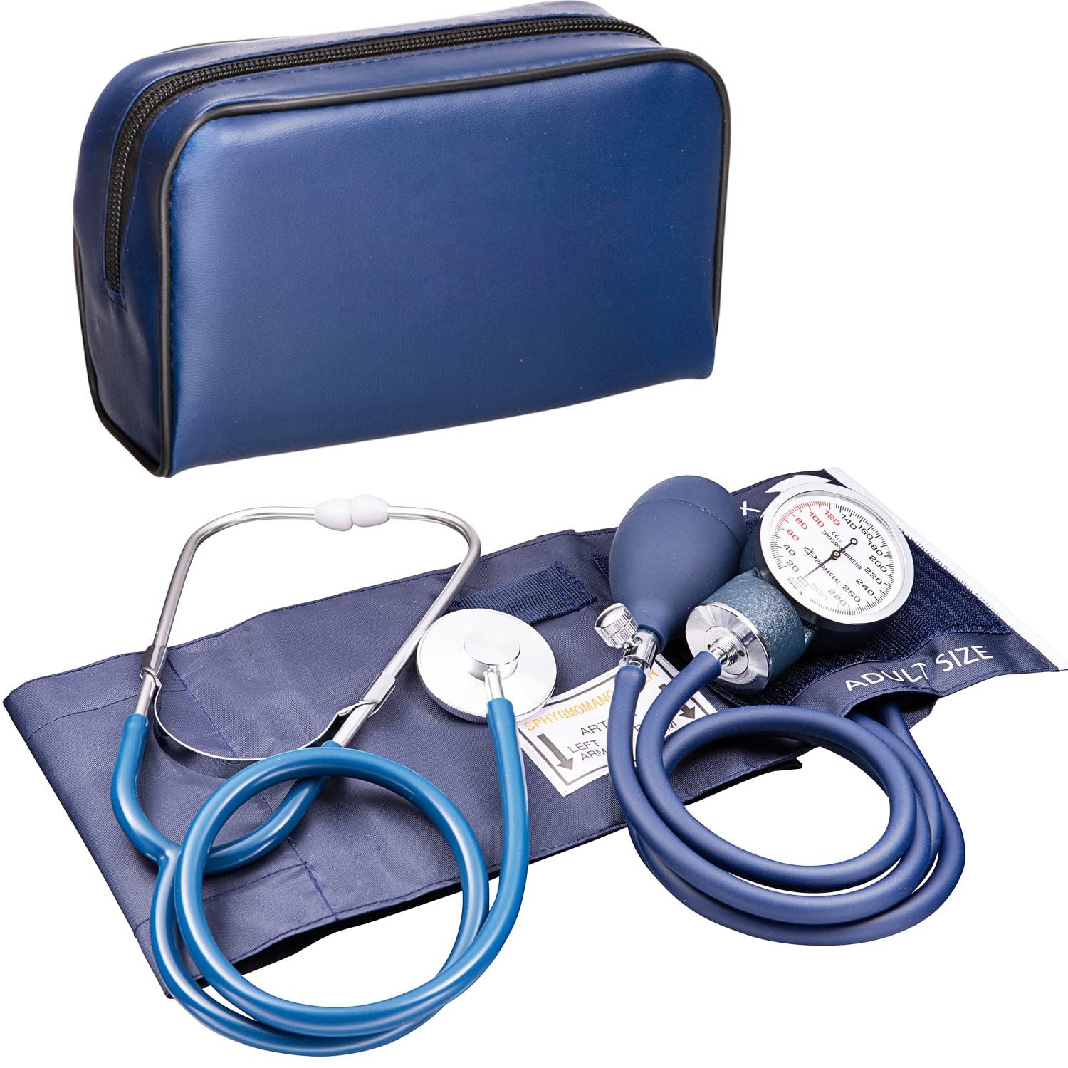 NOVAMEDIC Adult Size Blue Manual Blood Pressure Machine and Stethoscope Kit, BP Monitor with Adjustable Upper Arm Cuff for Monitoring High Blood Pressure, Includes Carrying Case