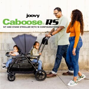 Joovy Caboose RS Sit & Stand Double Stroller for Children Up to 55 lb. with All-Terrain Wheels, UPF50+ Sun Canopy & Magnetic 5-Point Safety Harnesses, Jet