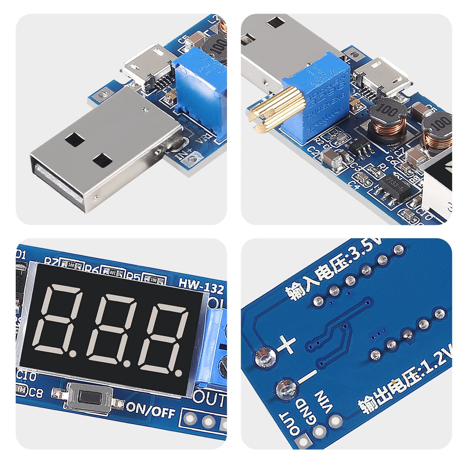 2PCS USB Step UP/Down Power Supply Module, Adjustable DC-DC 5V to 3.5V / 12V Boost Buck Converter Out DC 1.2V-24V