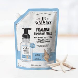 J.R. Watkins Foaming Hand Soap Refill, Moisturizing Foam Hand Wash, All Natural, Alcohol-Free, Cruelty-Free, USA Made, Ocean Breeze, 28 fl oz, 3 Pack