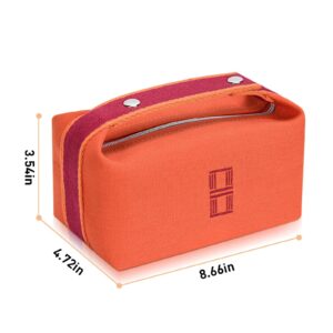 Sluxa Fashion Makeup Bag for Women, Orange Red Canvas Make up Travel Bag, Hanging Cosmetic Bag Organizer for Women（H bag