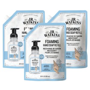 J.R. Watkins Foaming Hand Soap Refill, Moisturizing Foam Hand Wash, All Natural, Alcohol-Free, Cruelty-Free, USA Made, Ocean Breeze, 28 fl oz, 3 Pack