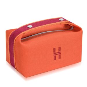 sluxa fashion makeup bag for women, orange red canvas make up travel bag, hanging cosmetic bag organizer for women（h bag