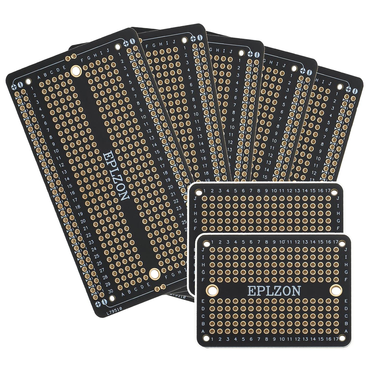 EPLZON Solderable Breadboard PCB Board Gold-Plated Solder Breadboard for DIY Electronics Projects Apply to Arduino Soldering Projects 3.5"x2.05" (5 Pack + 2 Mini Board, Black)