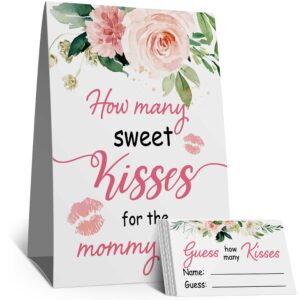 skuhyyg baby shower greeting card, watercolor pink floral game kit (1 sign, 50 cards)