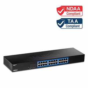 TRENDnet 24-Port Gigabit Switch, TEG-S25, 24 x Gigabit RJ-45 Ports, 48Gbps Switching Capacity, Fanless Design, Metal Enclosure, Internal Power Supply, Lifetime Protection, Black