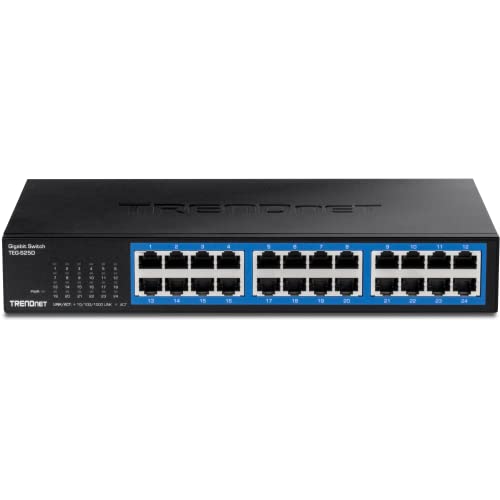 TRENDnet 24-Port Gigabit Desktop Switch, TEG-S25D, 24 x Gigabit RJ-45 Ports, 48Gbps Switching Capacity, Fanless Design, Metal Enclosure, Internal Power Supply, Lifetime Protection, Black