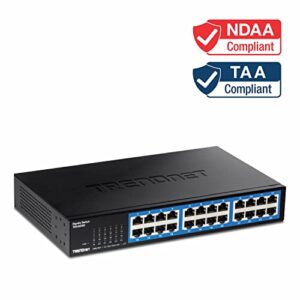 TRENDnet 24-Port Gigabit Desktop Switch, TEG-S25D, 24 x Gigabit RJ-45 Ports, 48Gbps Switching Capacity, Fanless Design, Metal Enclosure, Internal Power Supply, Lifetime Protection, Black