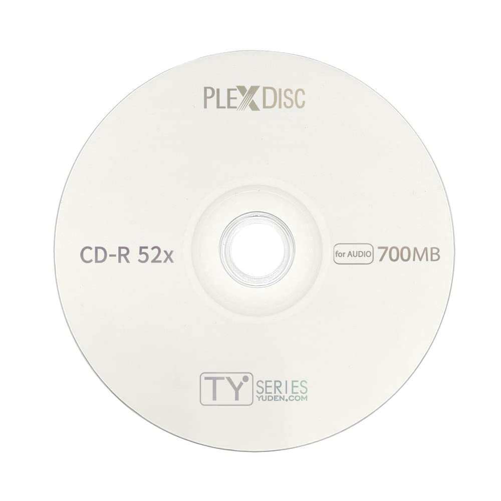 PlexDisc TY Series Blue CD-R 52X 700MB Digital Audio Logo Top Recordable Media Disc - 50pk Cake Box 669-814-BX (FFB), 50 Discs