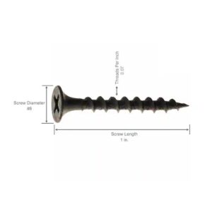 Drywall Screw Wood 6 Coarse Thread Sharp Point Drive 2 Phillips Bugle Head, Black, Ideal Screw for Drywall Sheetrock, Wood and More, 1 Inch, 144 Pack