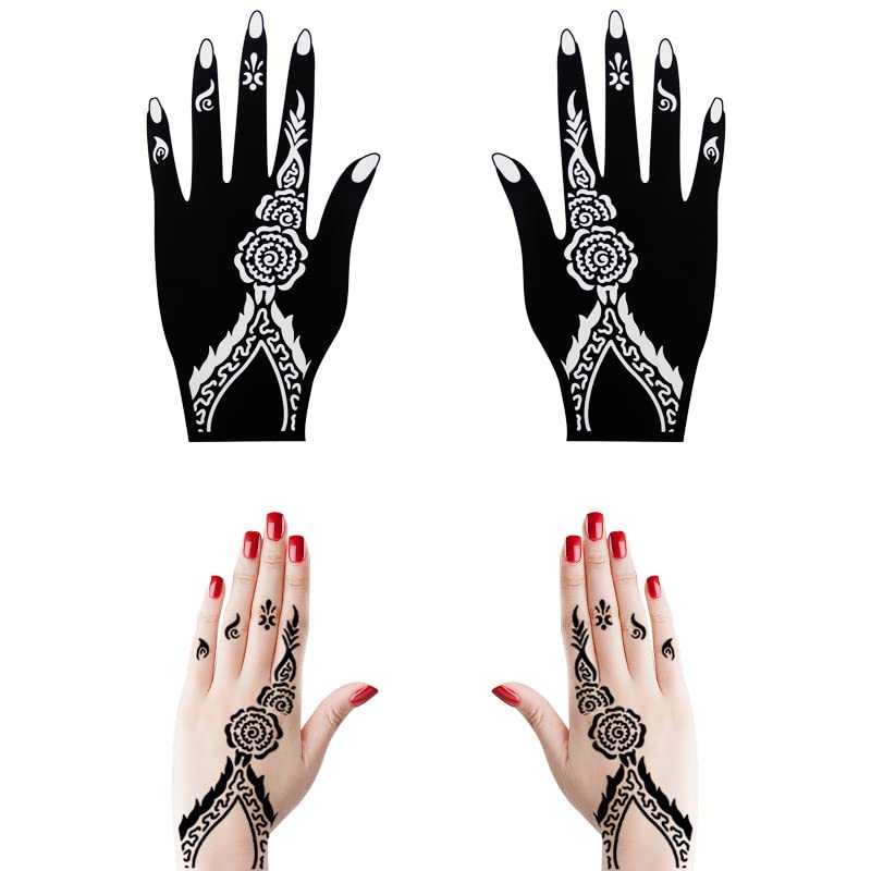 Kotbs 18 Sheets Temporary Tattoo Stencils, Indian Arabian Henna Tattoo Stencils, Glitter Airbrush Tattoo Stickers for Women Boys Girls Hand Body Art