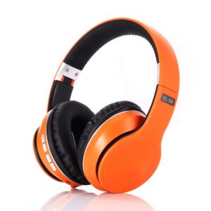 lmminer over-ear sports bluetooth 5.0 headphones wireless hi-fi stereo foldable lightweight headset with mic, 3.5mm single jack, soft protein earpads, for travel, home,orange