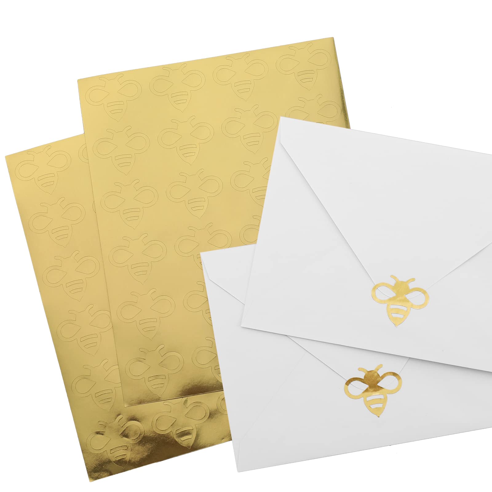 Whaline 480Pcs Gold Foil Bumble Bee Stickers Self-Adhesive Honey Bee Shape Envelope Seal Stickers Gold Label Decals for Bee Day Spring Summer Greeting Invitation Cards Sealing Birthday Gift Wrapping