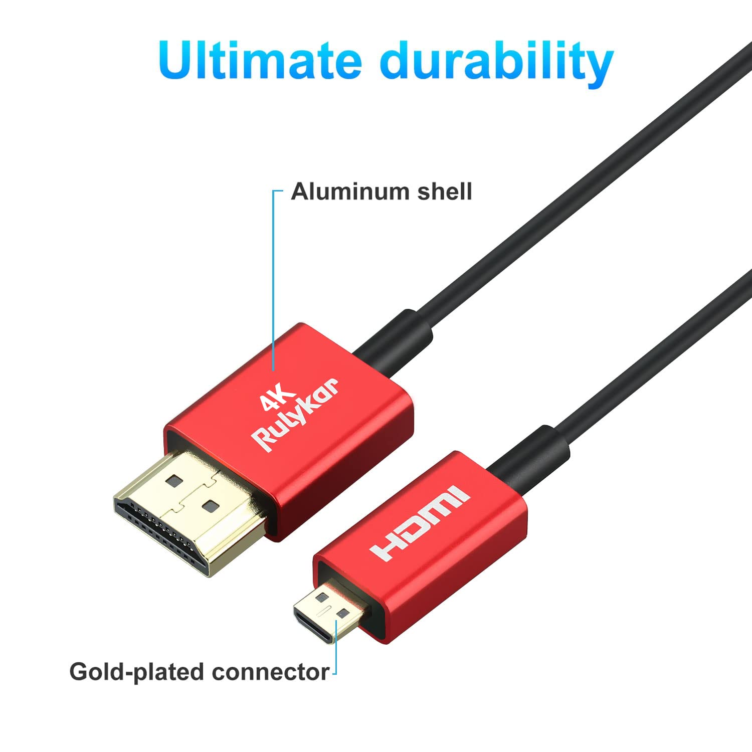 Rulykar Long 4K Micro HDMI to HDMI 9.8FT/3M, Ultra High Speed 18Gbps, Ultra Thin HDMI Cord Φ2.5mm, 4K@60Hz, Compatible with 7 6 5 A6000 A6300 Camera B500 and More