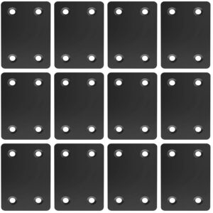 black 2.4 x 1.5 inch metal flat straight mending plates fixing corner brace with screws for furniture, wood, shelves, cabinet, 12 pcs