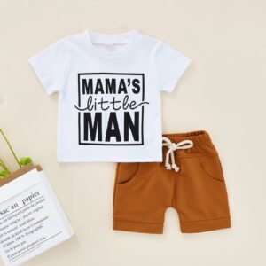 CIYCUIT Newborn Baby Boy Summer Clothes 0 3 6 9 12 18 24 Months Short Sleeve Mama's Little Man Print Shirt Shorts Set White 0-3 Months