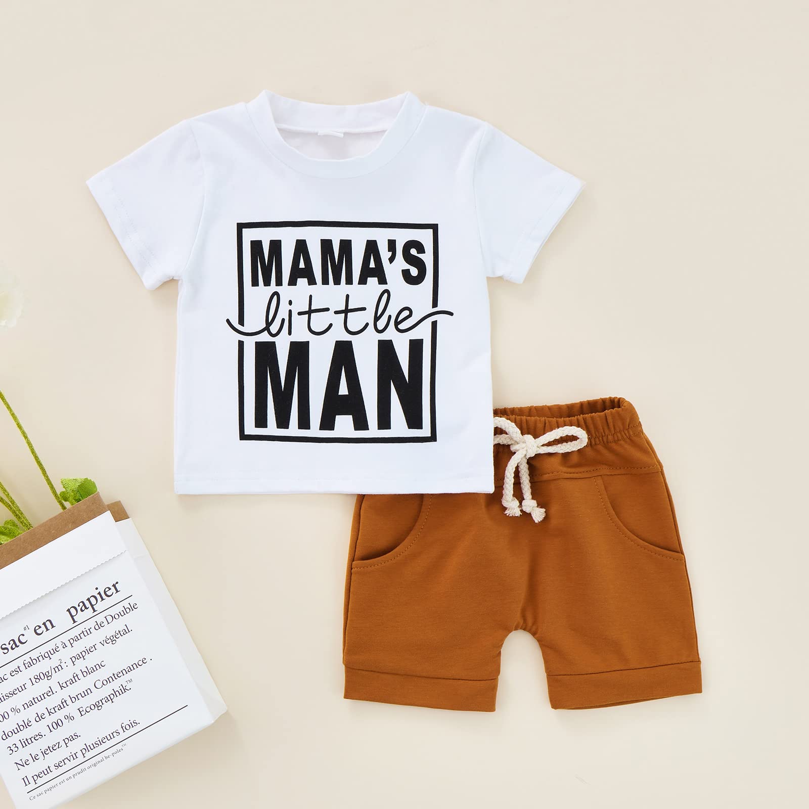 CIYCUIT Newborn Baby Boy Summer Clothes 0 3 6 9 12 18 24 Months Short Sleeve Mama's Little Man Print Shirt Shorts Set White 0-3 Months