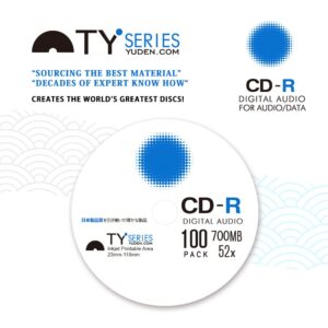 PlexDisc TY Series Blue CD-R 52X 700MB Digital Audio Logo Top Recordable Media Disc - 50pk Cake Box 669-814-BX (FFB), 50 Discs