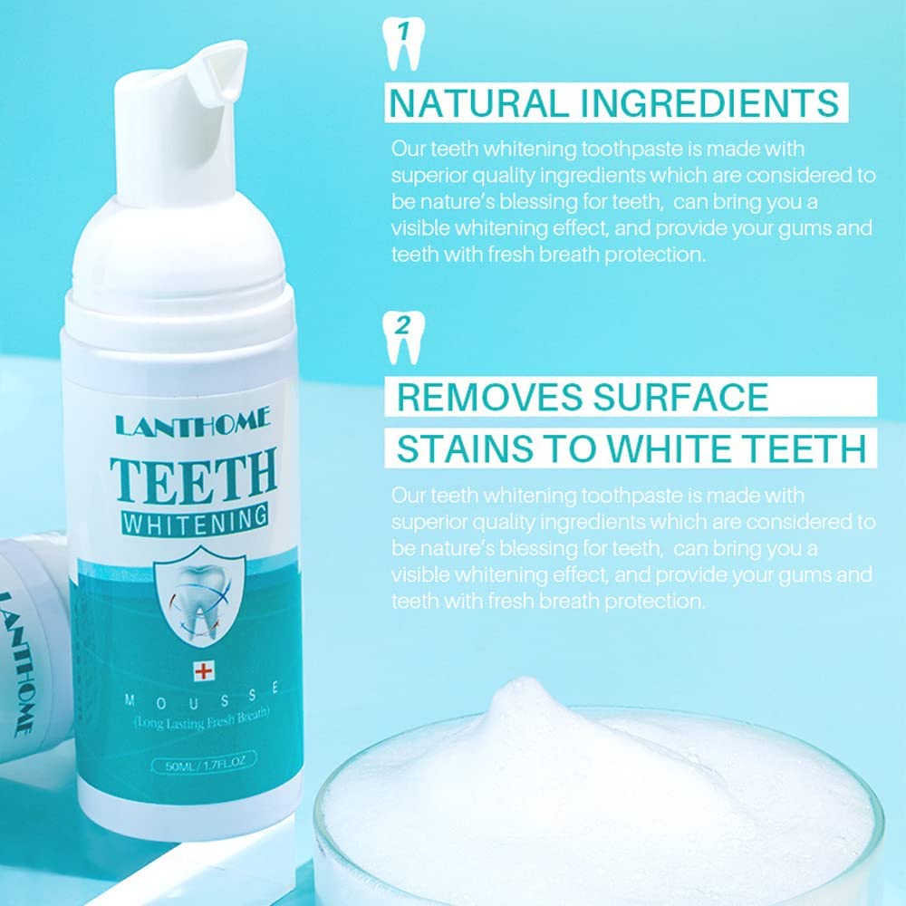 LANTHOME White Foam Teeth Whitening Products-Tooth Whitening Mousse, Easy to use Teeth Whitener Foam for White Teeth,Freshens Breath, Whitens Teeth & Fights Bad Breath 50ml