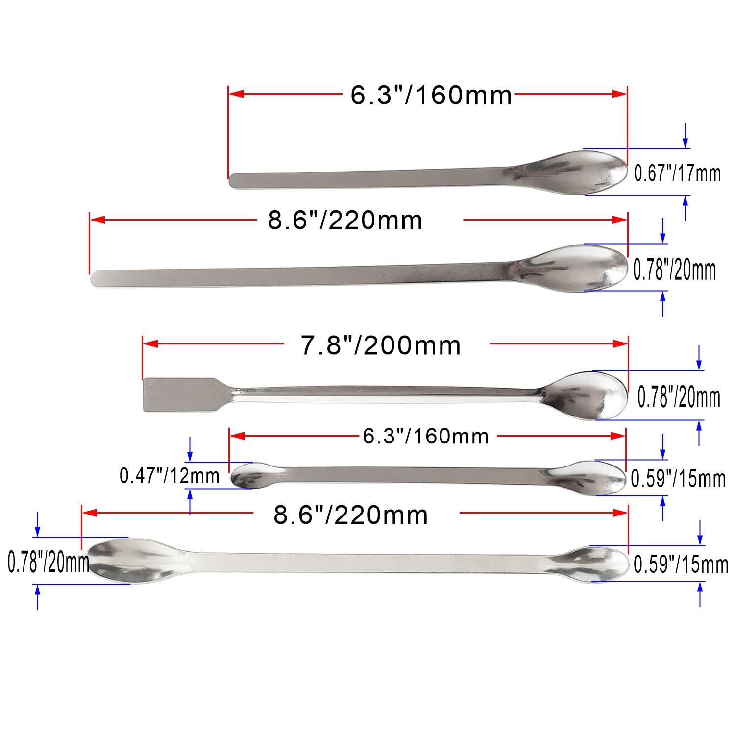 JENSWILL 5 Pack Laboratory Spoon Spatula Reagent Spoon Stainless Steel Micro Scoop Lab Sampling Spoon Lab Spatulas Scoop