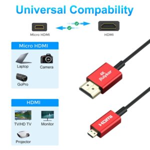 Rulykar Long 4K Micro HDMI to HDMI 9.8FT/3M, Ultra High Speed 18Gbps, Ultra Thin HDMI Cord Φ2.5mm, 4K@60Hz, Compatible with 7 6 5 A6000 A6300 Camera B500 and More