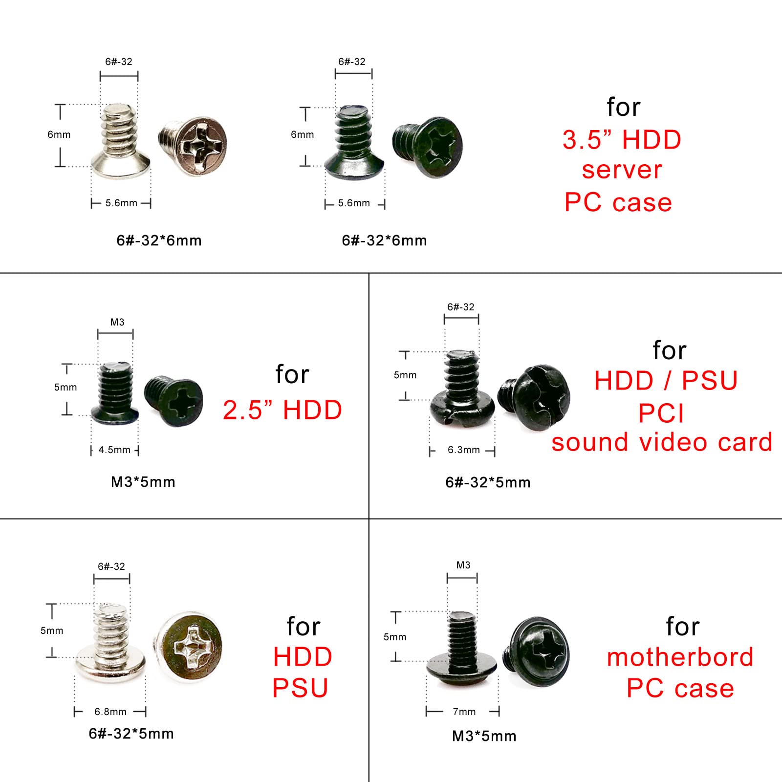 Wshao store 305/780pcs Computer PC Case Hard Disk Drive Fan Motherboard Power Supply Server Assemble Repair Hand Screw Bolt Standoff Set Kit (Color : Set A 305pcs)