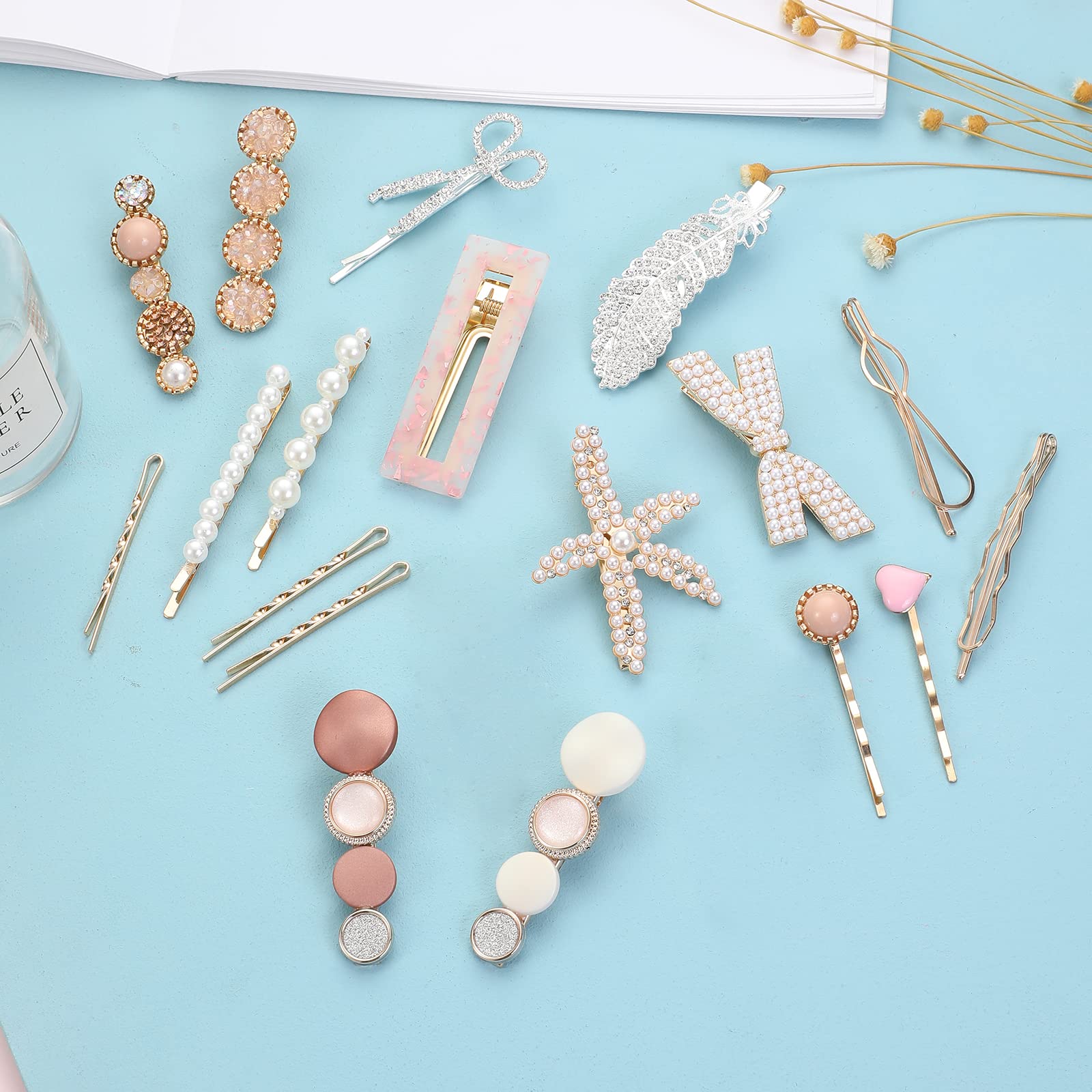 Parcce 20 Pieces Pearl Hair Clips Set, Hair Barrettes Acrylic Resin Sweet Decorative Bobby Pins Hairpin Headwear Hair Accessories Headwear for Women and Girls…