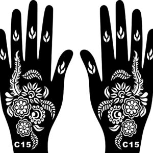 Kotbs 18 Sheets Temporary Tattoo Stencils, Indian Arabian Henna Tattoo Stencils, Glitter Airbrush Tattoo Stickers for Women Boys Girls Hand Body Art