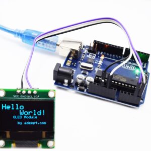 Adeept 4pcs 0.96 Inch OLED Module 12864 128x64 SSD1306 IIC I2C Serial Self-Luminous Display Board Compatible with Arduino Raspberry Pi and MCU(Blue) - Pins Soldered